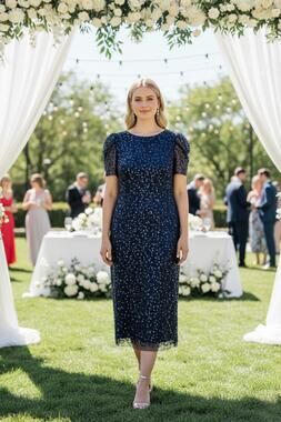 NWT ADRIANNA PAPELL DRESS BLUE WEDDING GUEST MOTHER OF THE BRIDE EVENING FORMAL